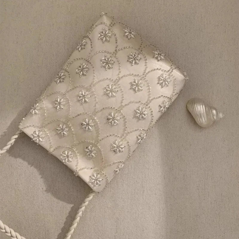Sweet And Elegant Beaded Embroidered Party Bag With Delicate Shoulder Crossbody Strap