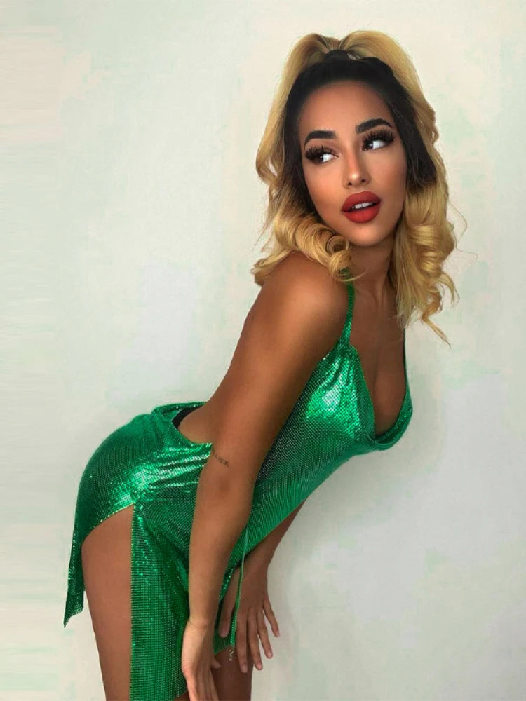 Sequin Backless Party Dress With Hanging Neck