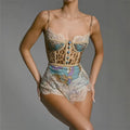 Leopard Patchwork Lace Jumpsuit With Spaghetti Straps