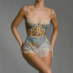 Leopard Patchwork Lace Jumpsuit With Spaghetti Straps
