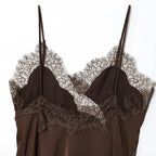 Satin Elegant Backless Lace Slip Dress