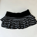Grunge Stripe Ruffle Mini Skirt With High Waist Elastic Comfort A-Line
