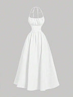 Halter Backless Midi Dress With Bowknot Waist Tie A Line