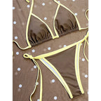 Yellow Polka Dot Skirt Halter Female Three-piece Bikini Set