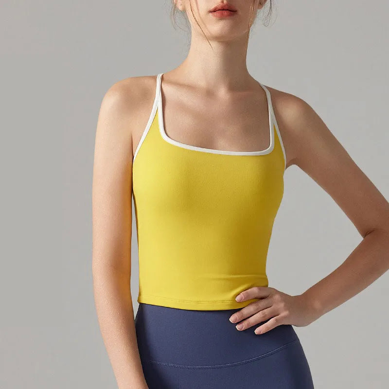 Colorful Yoga Vest With Fixed Chest Pads Women Gym Sleeveless Tank Top For Fitness And Running