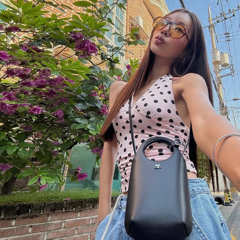 Polka Dot Off Shoulder Backless Camisole Tank Top