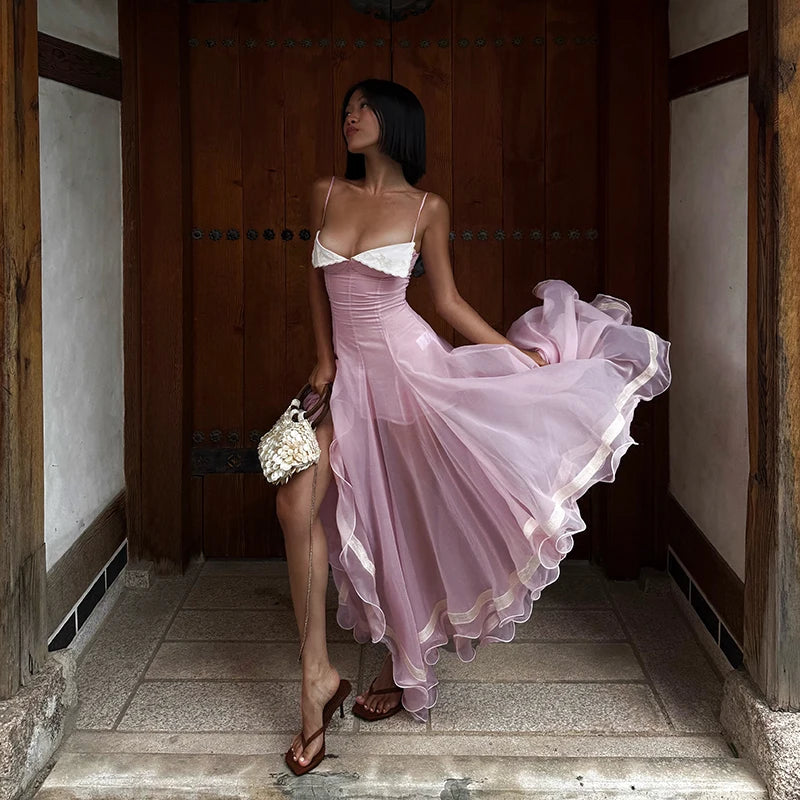 Sexy Patchwork Backless Pleated Beach Dress