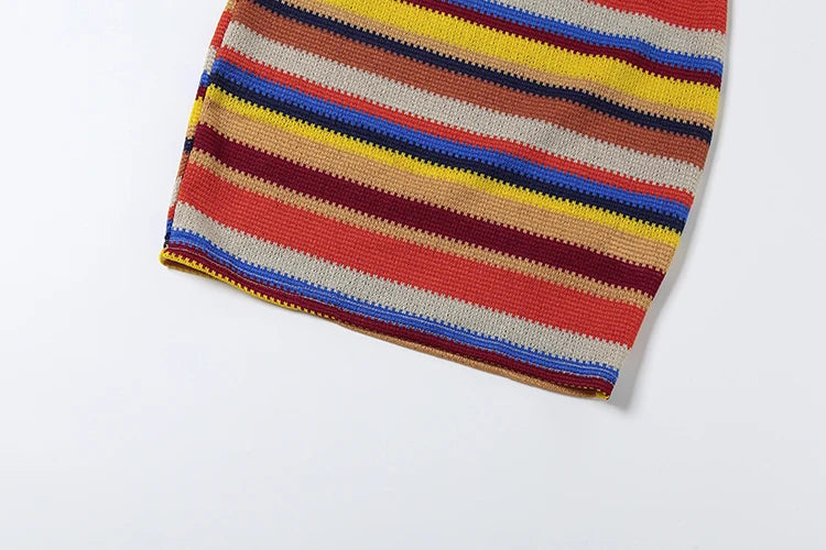 Stripe Patchwork Bodycon Mini Dress Halter Backless Off Shoulder