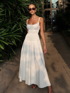 Ladies Sleepwear Spaghetti Strap Pajamas Square Collar Backless Ankle-Length Dress Nightie