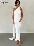 One Shoulder Backless Ruched Dress