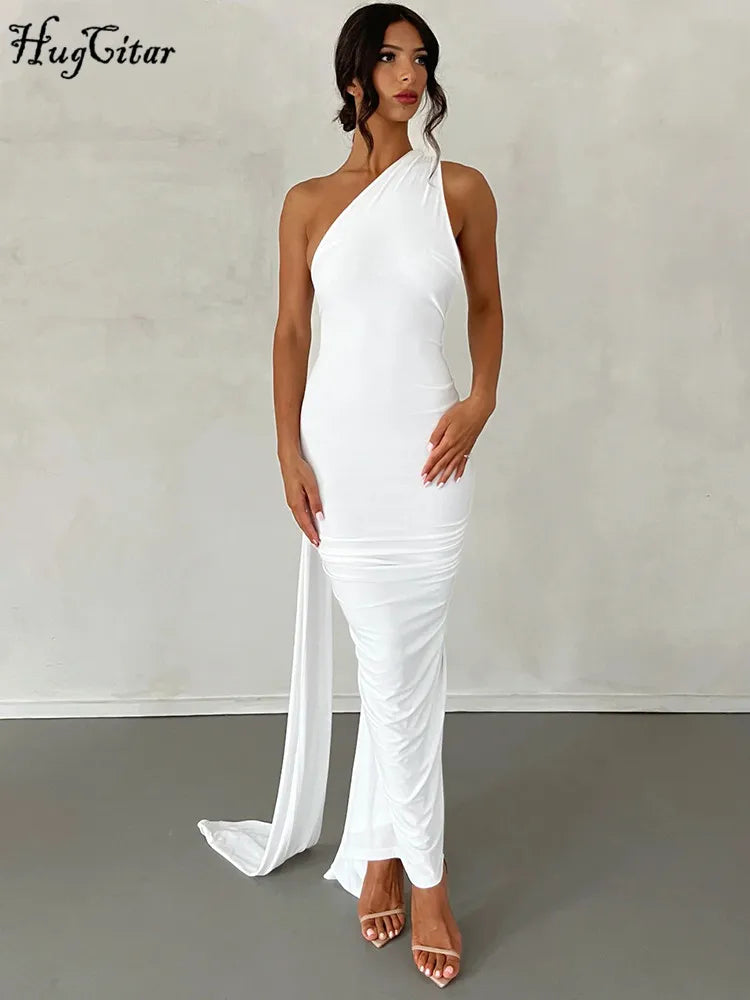 One Shoulder Backless Ruched Dress