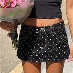 Polka Dot Denim Mini Skirt A-Line Streetwear Chic Silhouette