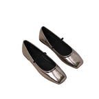 Metallic Square-Toe Mary Janes Slip-On Flats