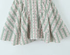 Green French Style Floral Sexy Mini Bohemian Women V-neck Striped Ruffles Dress