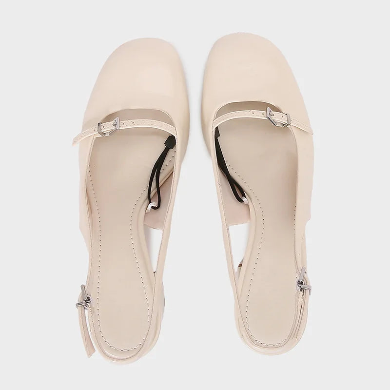 Glam Buckle Slingback Round Toe Heeled Sandals