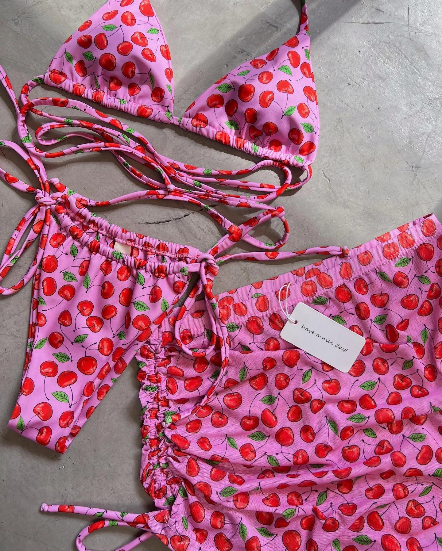 Beachwear Set With Skirted Bikini Top Push Up Bandeau Swimsuit