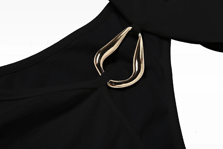 Off Shoulder Metal Buckle Tank Top For Women High Stretch Body Skimming Street Style
