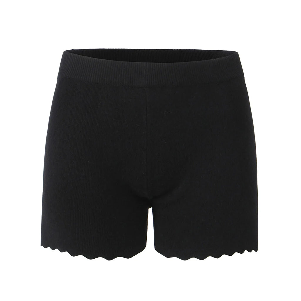 Vintage Two-piece Knit Cardigan And Elastic Waist Shorts Set