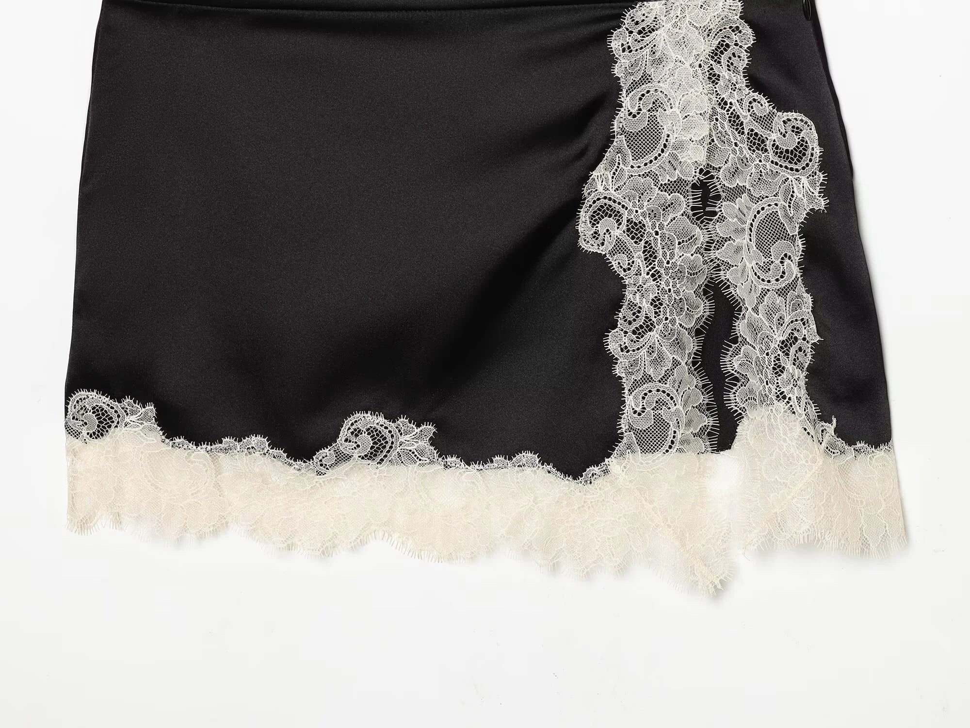 Lace Hem Mini Skirt Mid Waist Above Knee Length