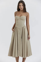 Backless Suspender Midi Dress Sleeveless A Line Style For Evening Wear