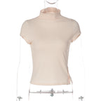 Turtleneck Crop Tank With Slit And Button Details
