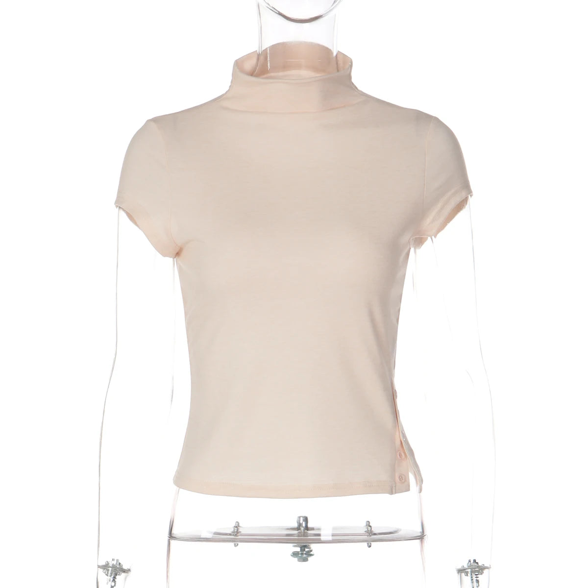 Turtleneck Crop Tank With Slit And Button Details