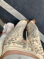 Cozy Puppy Print High Waist Fleece-Lined Flared Leg Pants