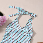 Open Back Halter Crop Top And Striped Skirt Set