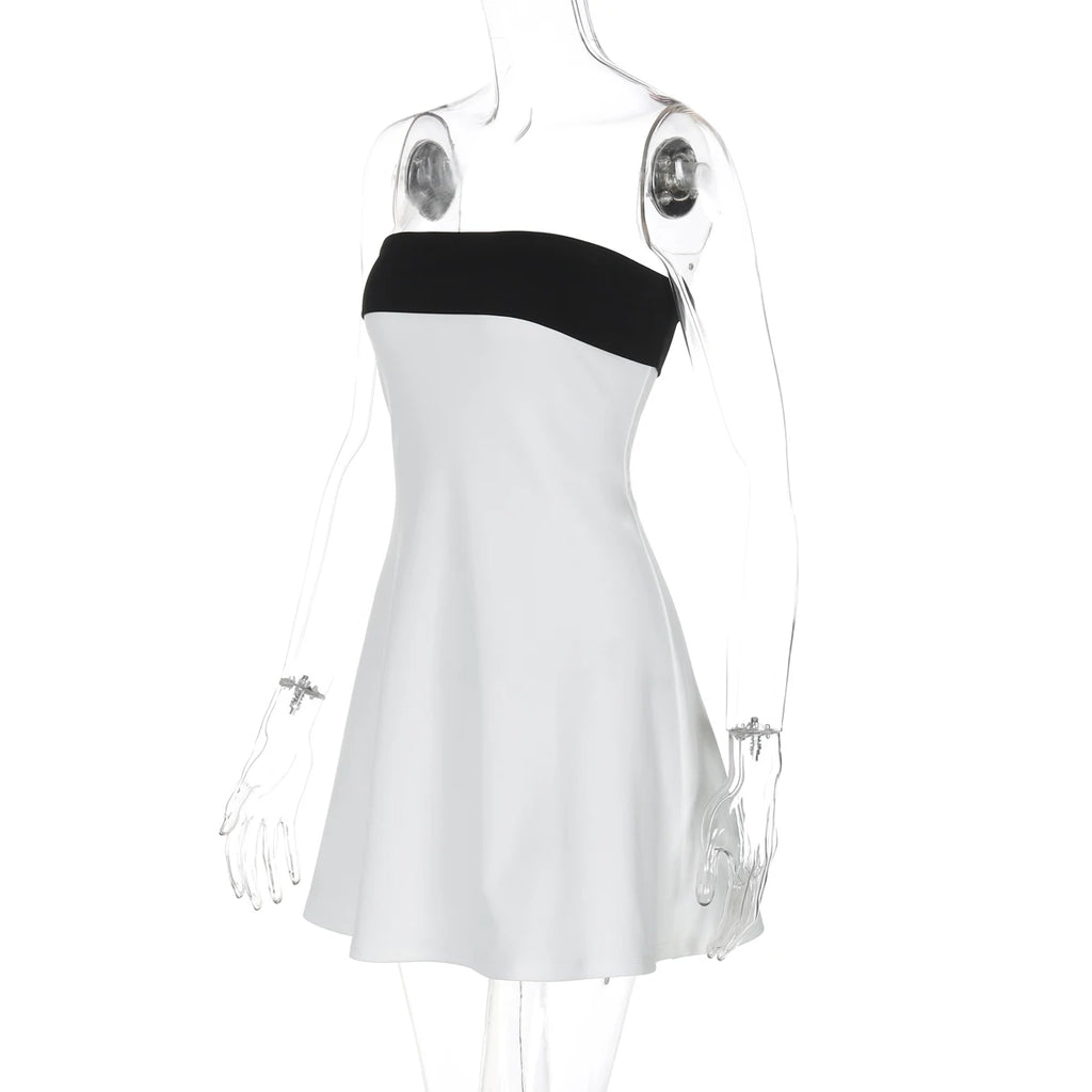 Block Strapless Patchwork Mini Dress
