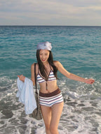 Striped Two-piece Bikini With Tie Dot Pattern Chic Beachwear Swimsuit For Summer Vibes