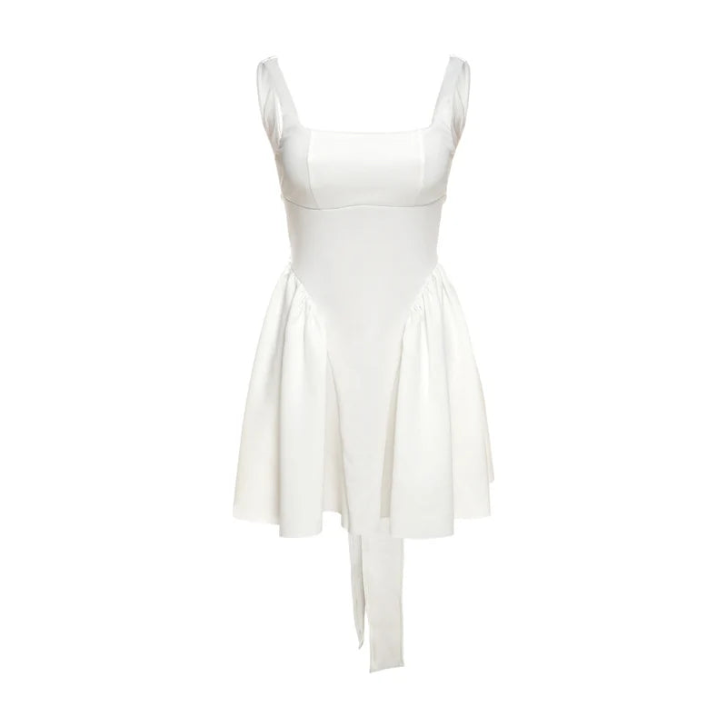 White Backless Halter Bowknot Sweet A Line Mini Dress
