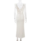 Knit Dress With Backless Hollow Out Lace Up Solid A Line Sleeveless