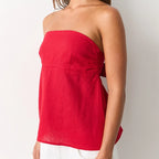 Strapless Peplum Top With Ruffle Hem Bandeau Backless