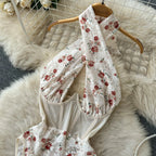 Floral Halter With Mesh Bodysuit
