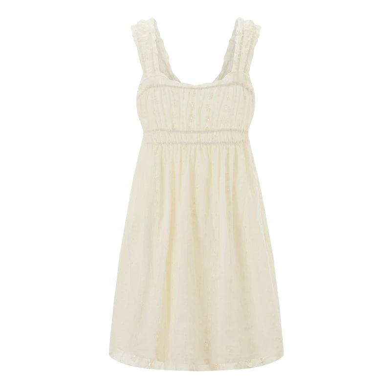 Ruffles Hem Babydoll A-line Dress Vintage Eyelet Mini Dress