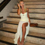 Backless Hollow Mesh Spaghetti Strap Gown Elegant Long Evening Dress