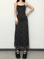 Floral Lace Trim Cami Maxi Dress Elegant Sleeveless Silhouette