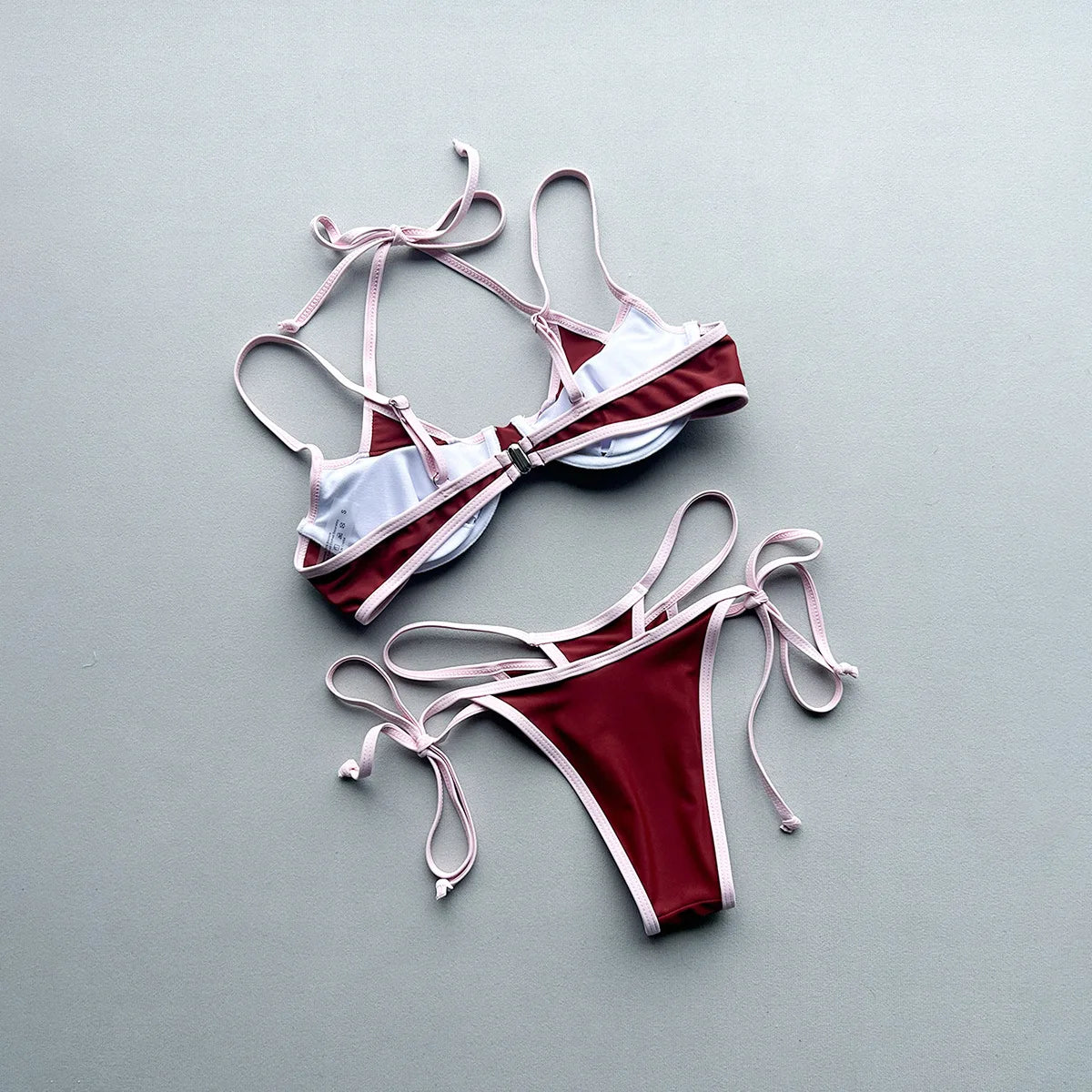 Patchwork Push Up Micro Bikinis Set Ttwo Piece Halter Tie Thong