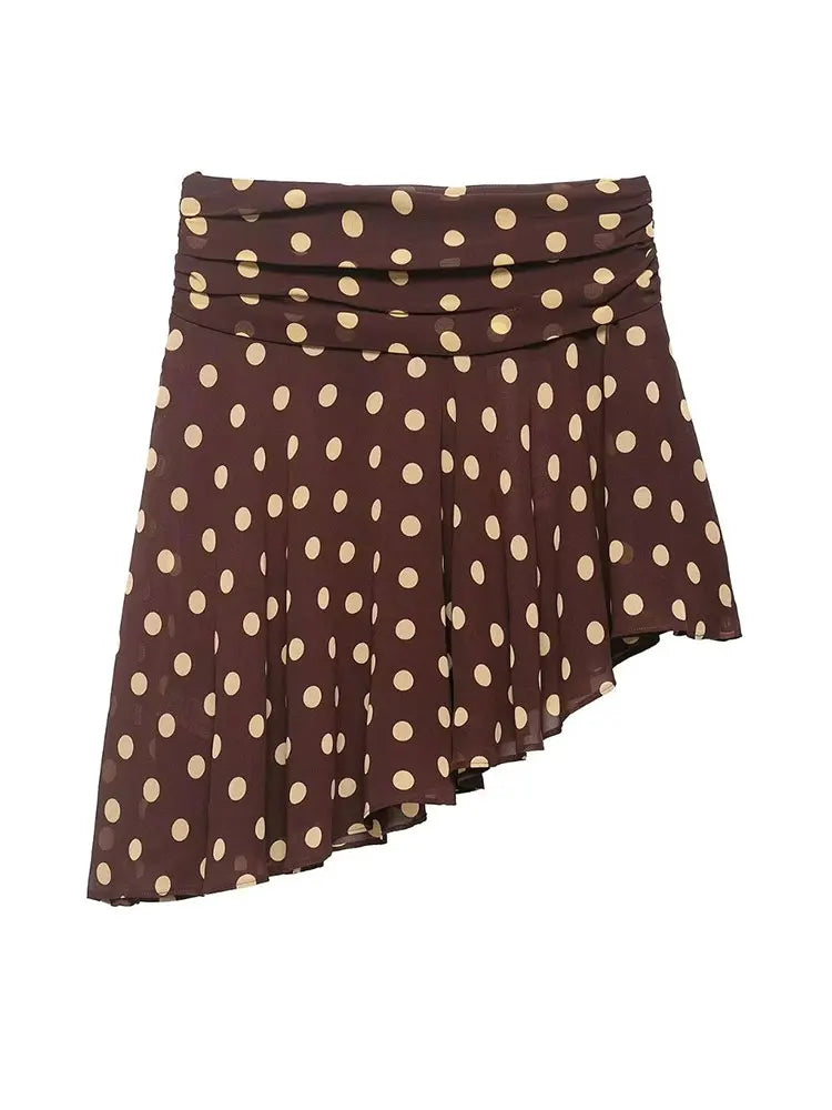 Mini Brown Skirt Yellow Polka Dot High Waist