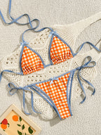 Plaid Lace-Up Bikini Set for Women Sexy Beach Swimwear