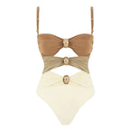 Off Shoulder Patchwork Belted One Piece Swimsuit With Cover Up for Beachside