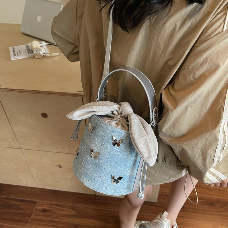 Sweet Butterfly Denim Mini Crossbody Bag