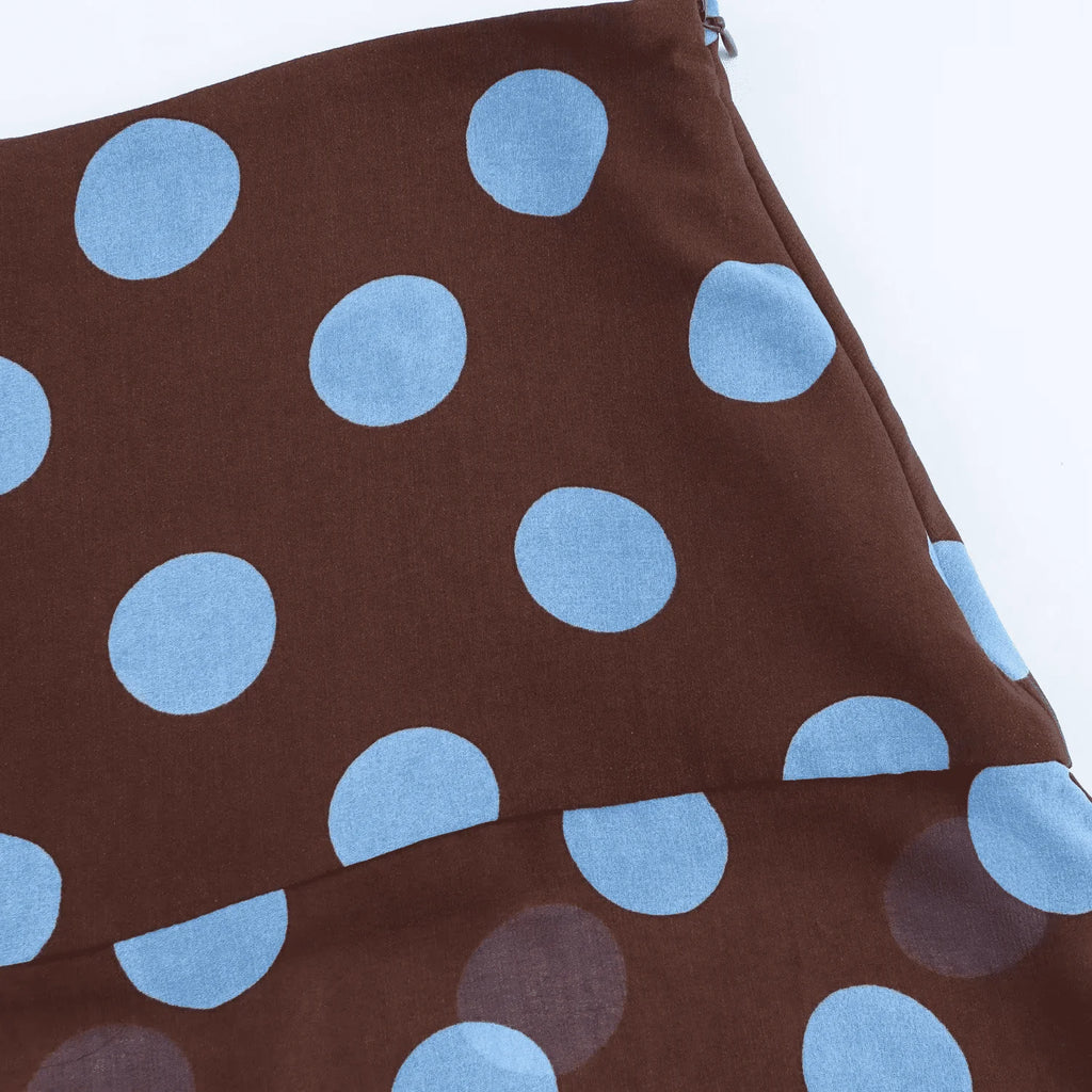 Blue Polka Dot Two Piece Set With Halter Top And Midi Skirt