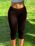 Women's Y2K Street Style Black Slim Fit Capri Pants Side Slit Design