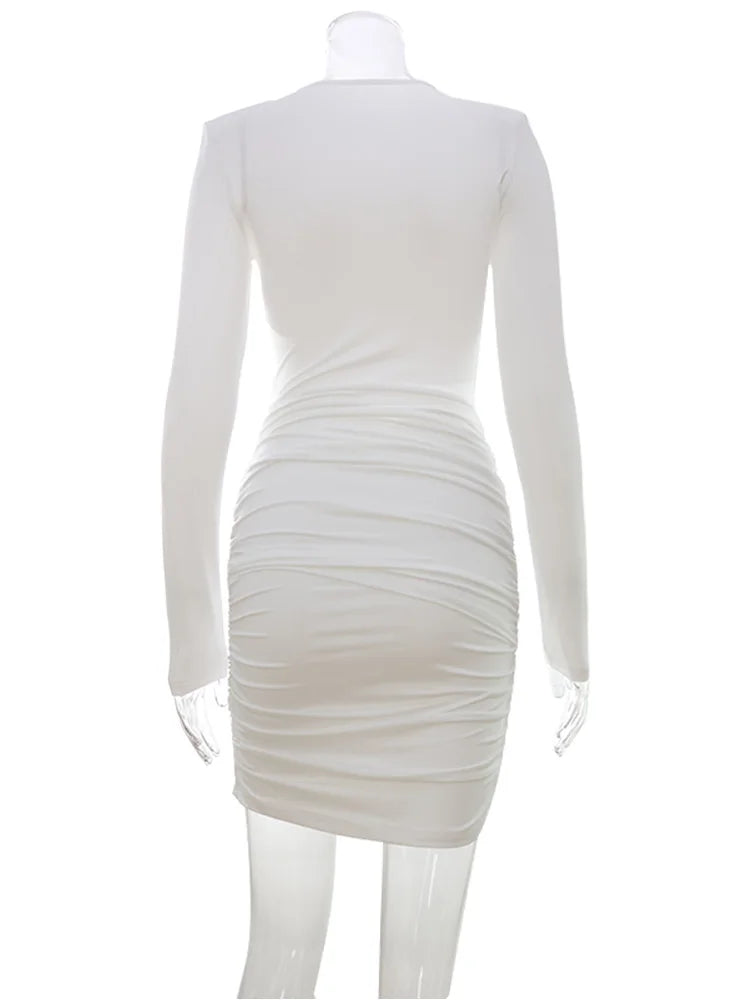Hollow Out O Neck Long Sleeves Sheath Dress With Hip Wrap Mini