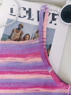 Striped Ribbed Knit Cami Top With Square Neck Sleeveless Rainbow Crop
