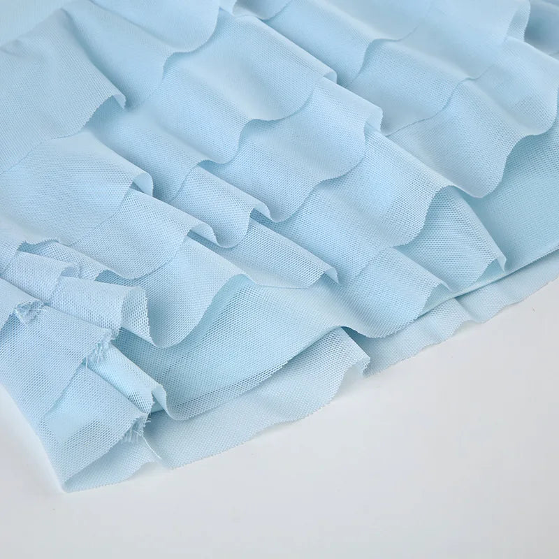 Irregular Mesh Ruffle Edge Low Waist Short Skirt