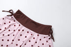 Pink Brown Two Piece Set With Polka Dot Cami And Ruched Mini Skirt