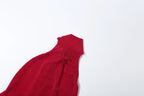 Velvet Halter Turtleneck Backless Mini Dress With Ruched Patchwork Tassel Hem