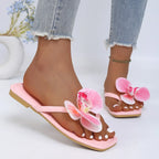 Clip Toe Flower Sandals With Square Front And Comfortable Flat Sole For Summer